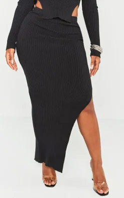 PrettyLittleThing Shape Knit Split Side Midaxi Skirt Black