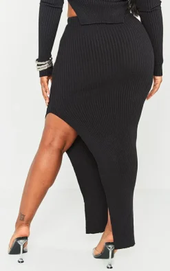 PrettyLittleThing Shape Knit Split Side Midaxi Skirt Black