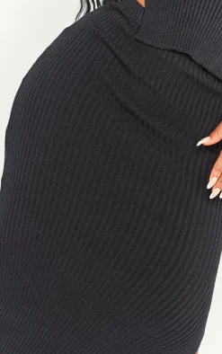 PrettyLittleThing Shape Knit Split Side Midaxi Skirt Black