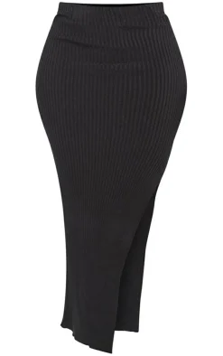 PrettyLittleThing Shape Knit Split Side Midaxi Skirt Black