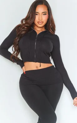 Sale PrettyLittleThing Shape Knit Zip Through Jacket Black