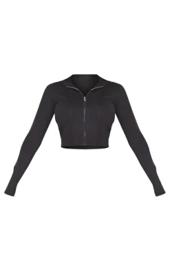 Sale PrettyLittleThing Shape Knit Zip Through Jacket Black