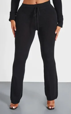 Best PrettyLittleThing Shape Knitted Flare Pants Black