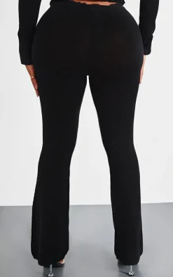 Best PrettyLittleThing Shape Knitted Flare Pants Black
