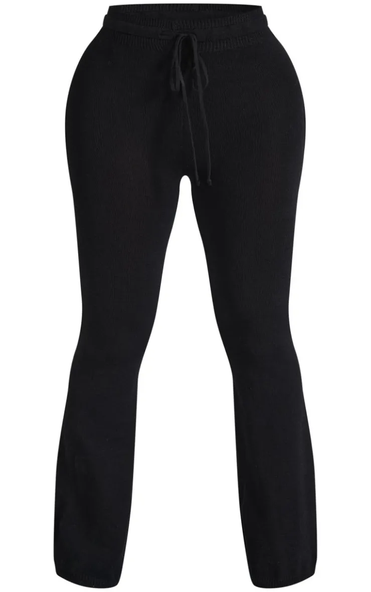 Best PrettyLittleThing Shape Knitted Flare Pants Black
