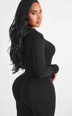 New PrettyLittleThing Shape Knitted Zip Through Jacket Black