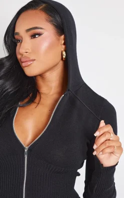 New PrettyLittleThing Shape Knitted Zip Through Jacket Black
