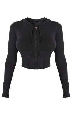 New PrettyLittleThing Shape Knitted Zip Through Jacket Black