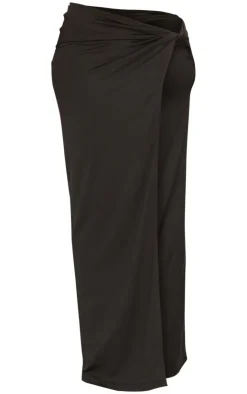 Online PrettyLittleThing Shape Knot Side Maxi Skirt Black