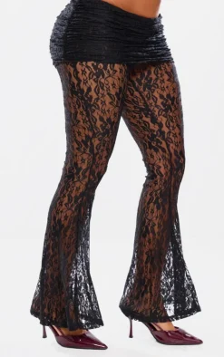 Hot PrettyLittleThing Shape Lace Flares With Ruched Skirt Black