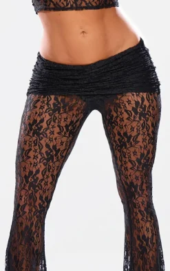 Hot PrettyLittleThing Shape Lace Flares With Ruched Skirt Black