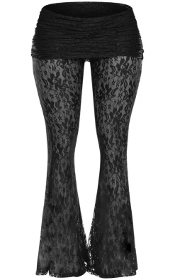 Hot PrettyLittleThing Shape Lace Flares With Ruched Skirt Black