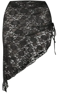 Online PrettyLittleThing Shape Lace Ruched Midi Skirt Black