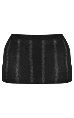 Outlet PrettyLittleThing Shape Ladder Knit Micro Mini Skirt Black