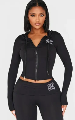 Best PrettyLittleThing Shape Logo Zip Through Top Black