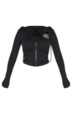 Best PrettyLittleThing Shape Logo Zip Through Top Black