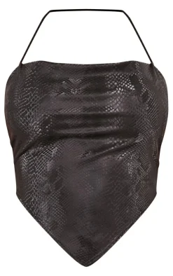 PrettyLittleThing Shape Matte Faux Leather Snake Halterneck Top Black