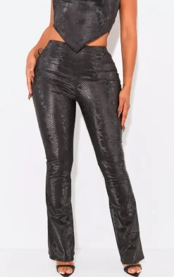 Outlet PrettyLittleThing Shape Matte Faux Leather Snake Flare Pants Black