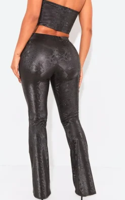 Outlet PrettyLittleThing Shape Matte Faux Leather Snake Flare Pants Black