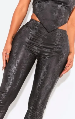Outlet PrettyLittleThing Shape Matte Faux Leather Snake Flare Pants Black