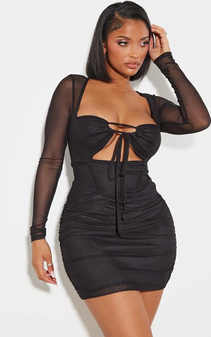 Shape Mesh Corset Detail Cut Out Bodycon Dress-PrettyLittleThing Discount