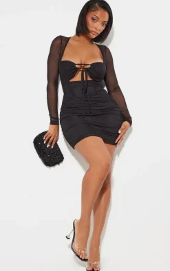 Shape Mesh Corset Detail Cut Out Bodycon Dress-PrettyLittleThing Discount