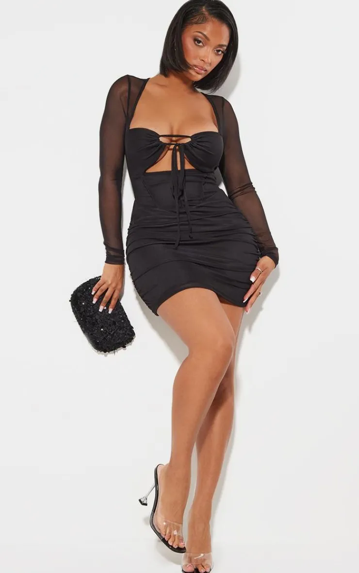 Shape Mesh Corset Detail Cut Out Bodycon Dress-PrettyLittleThing Discount