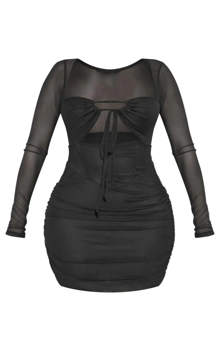 Shape Mesh Corset Detail Cut Out Bodycon Dress-PrettyLittleThing Discount