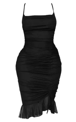 Shape Mesh Cowl Ruched Midi Dress-PrettyLittleThing Sale