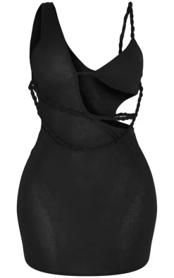 Shape Mesh Cut Out Twist Strap Bodycon Dress-PrettyLittleThing Online