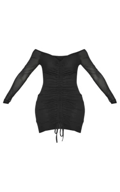 Shape Mesh Ruched Bardot Bodycon Dress-PrettyLittleThing Discount