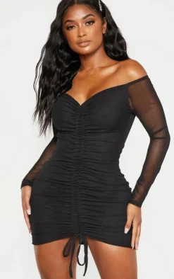 Shape Mesh Ruched Detail Bardot Bodycon Dress-PrettyLittleThing Discount