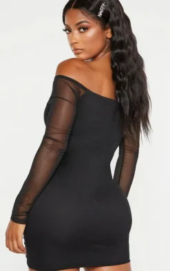 Shape Mesh Ruched Detail Bardot Bodycon Dress-PrettyLittleThing Discount