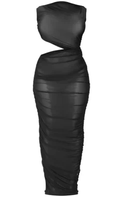 Shape Mesh Ruched Side Cut Out Maxi Dress-PrettyLittleThing Sale