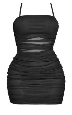 Shape Mesh Strappy Ruched Cut Out Dress-PrettyLittleThing Clearance