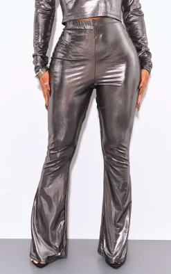 PrettyLittleThing Shape Metallic Flare Pants Black