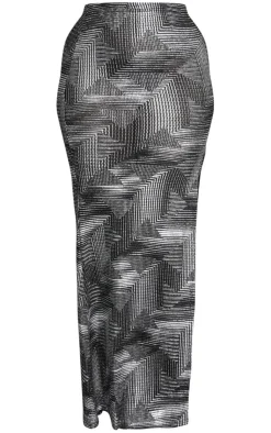 Discount PrettyLittleThing Shape Metallic Textured Split Side Maxi Skirt Black
