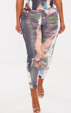 Best PrettyLittleThing Shape Newspaper Printed Leggings Black