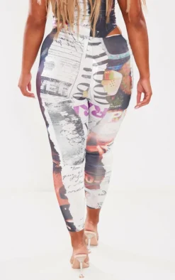 Best PrettyLittleThing Shape Newspaper Printed Leggings Black