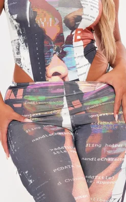 Best PrettyLittleThing Shape Newspaper Printed Leggings Black