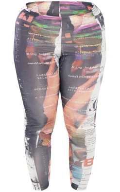 Best PrettyLittleThing Shape Newspaper Printed Leggings Black