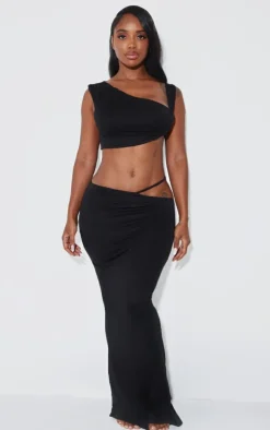 Discount PrettyLittleThing Shape One Shoulder Crop Top Black