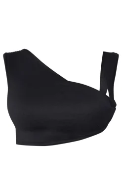 Discount PrettyLittleThing Shape One Shoulder Crop Top Black