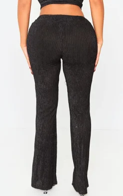 Online PrettyLittleThing Shape Plisse Glitter High Waist Wide Leg Pants Black