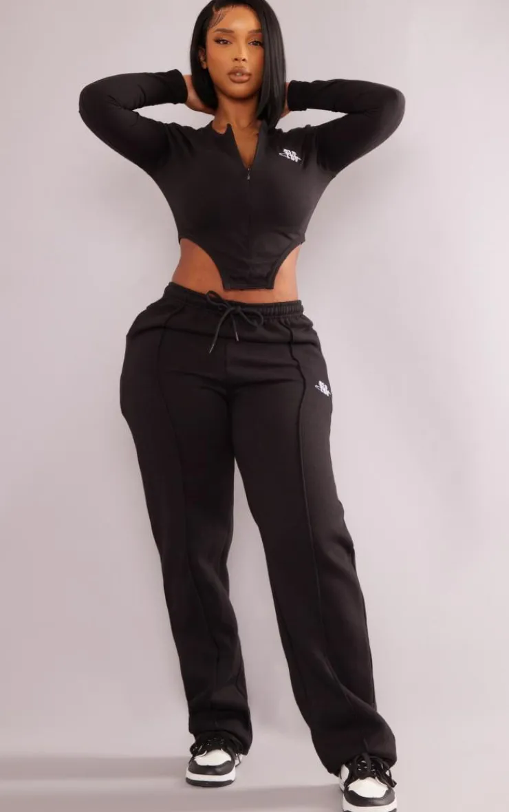 Sale PrettyLittleThing Shape Zip Pocket Wide Leg Sweatpants Black