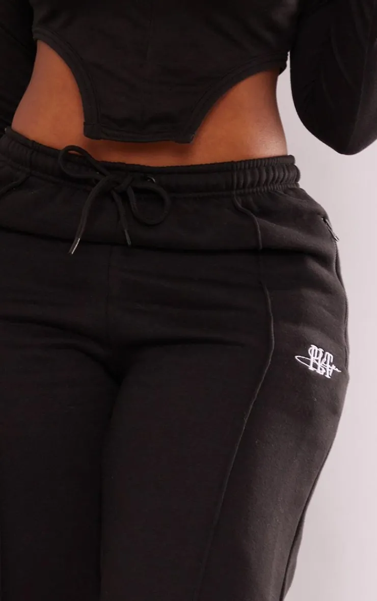 Sale PrettyLittleThing Shape Zip Pocket Wide Leg Sweatpants Black
