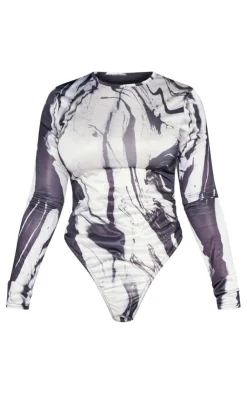 Best PrettyLittleThing Shape Printed Slinky Long Sleeve Bodysuit Black