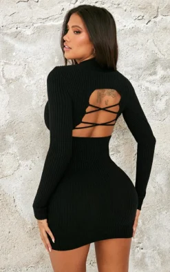 Shape Rib Knit Mini Dress-PrettyLittleThing Online