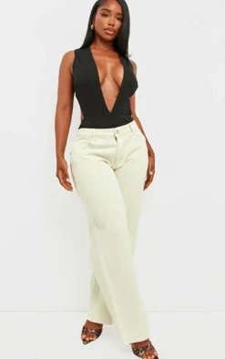 Shape Rib Plunge Front Open Back Bodysuit-PrettyLittleThing New