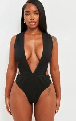 Shape Rib Plunge Front Open Back Bodysuit-PrettyLittleThing New